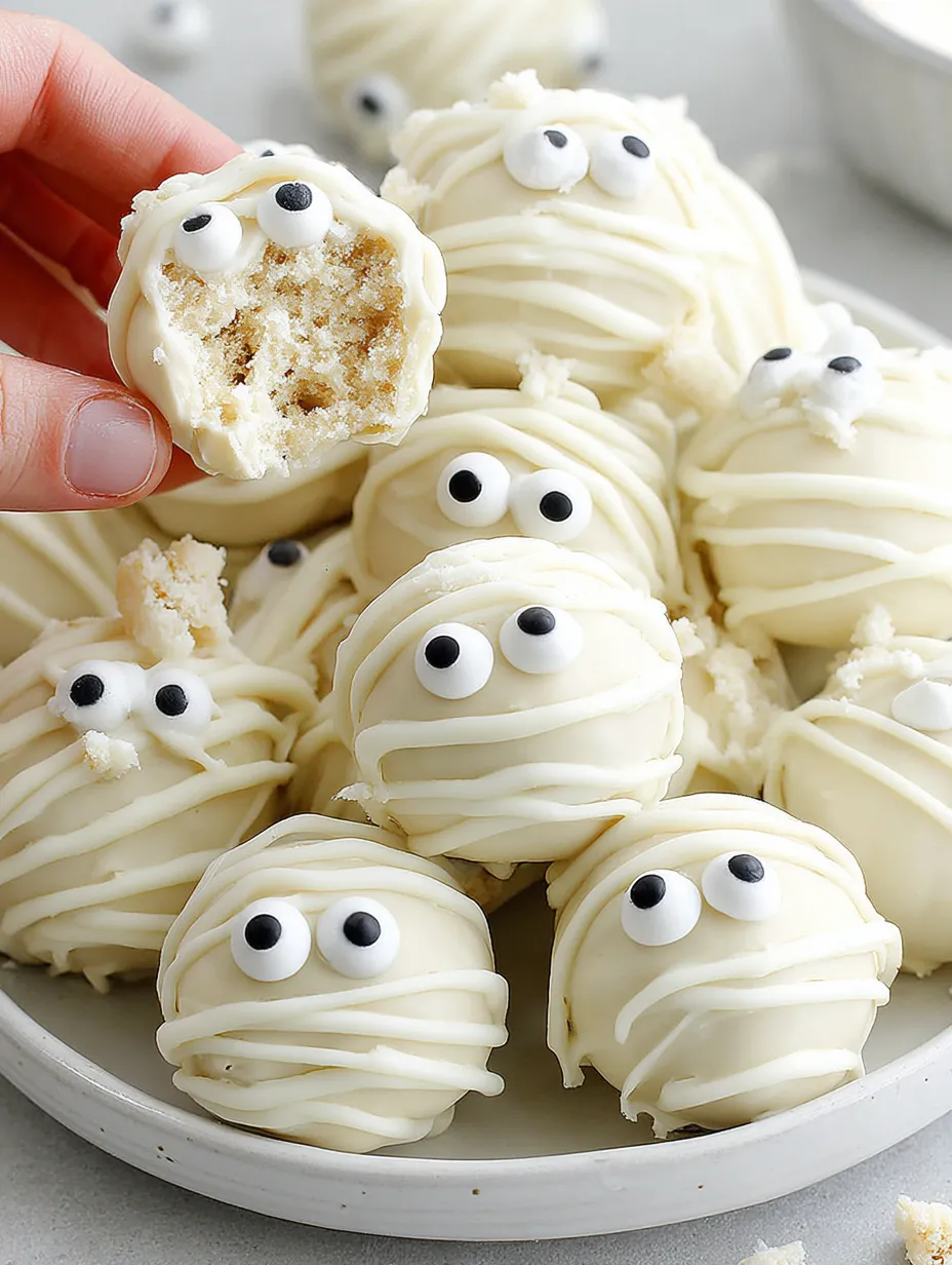 A plate of mummy oreo balls.
