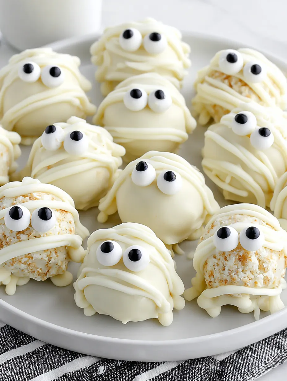 Mummy Oreo Balls on a plate.