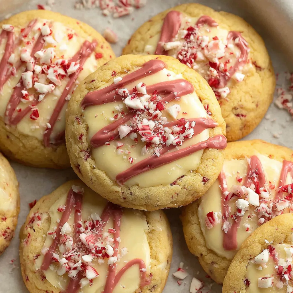A plate of white chocolate peppermint cheesecake cookies.