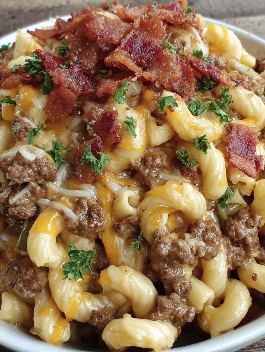 A loaded bacon cheeseburger pasta.