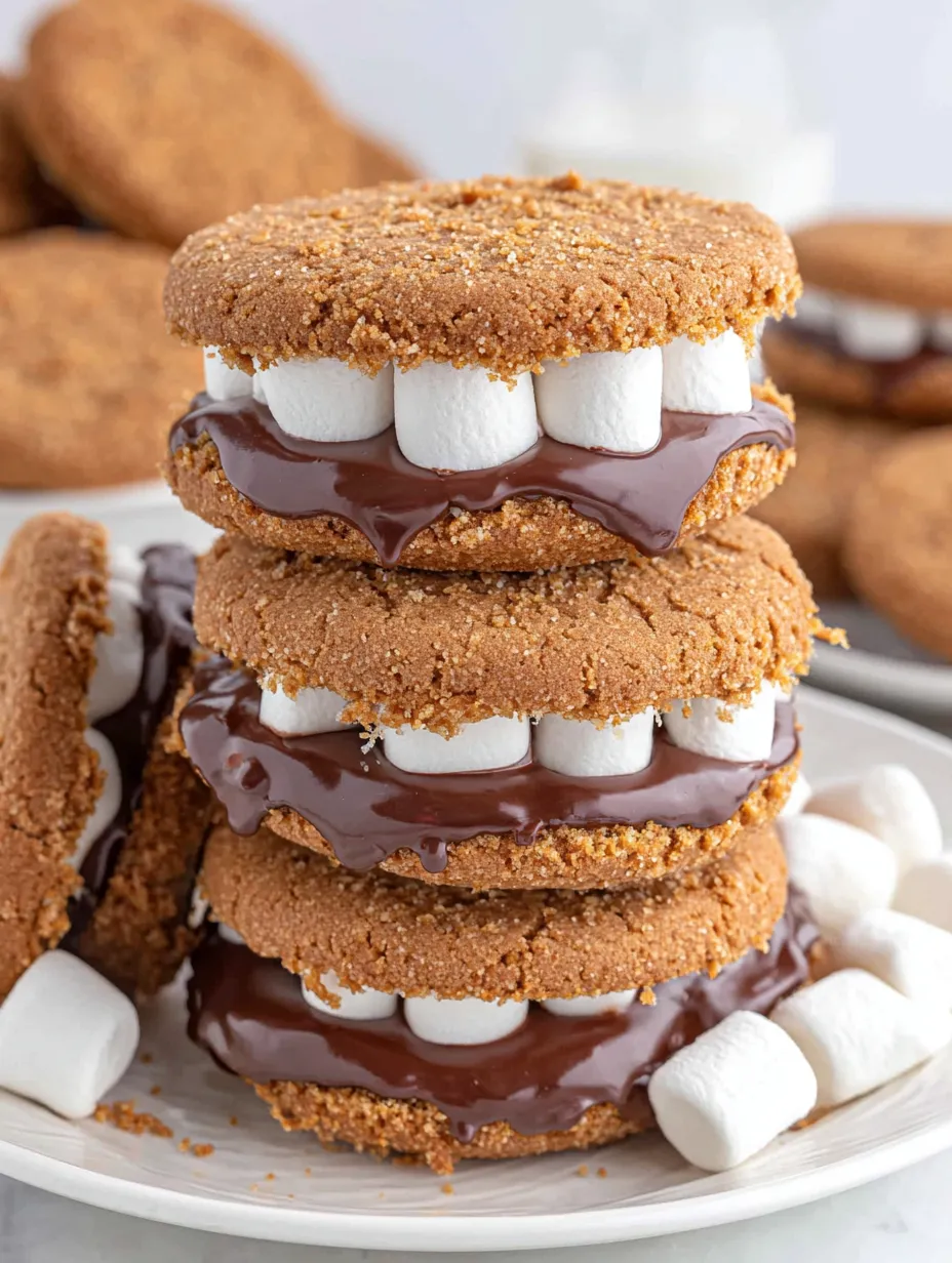 A stack of chocolate girl scout s'mores cookies.