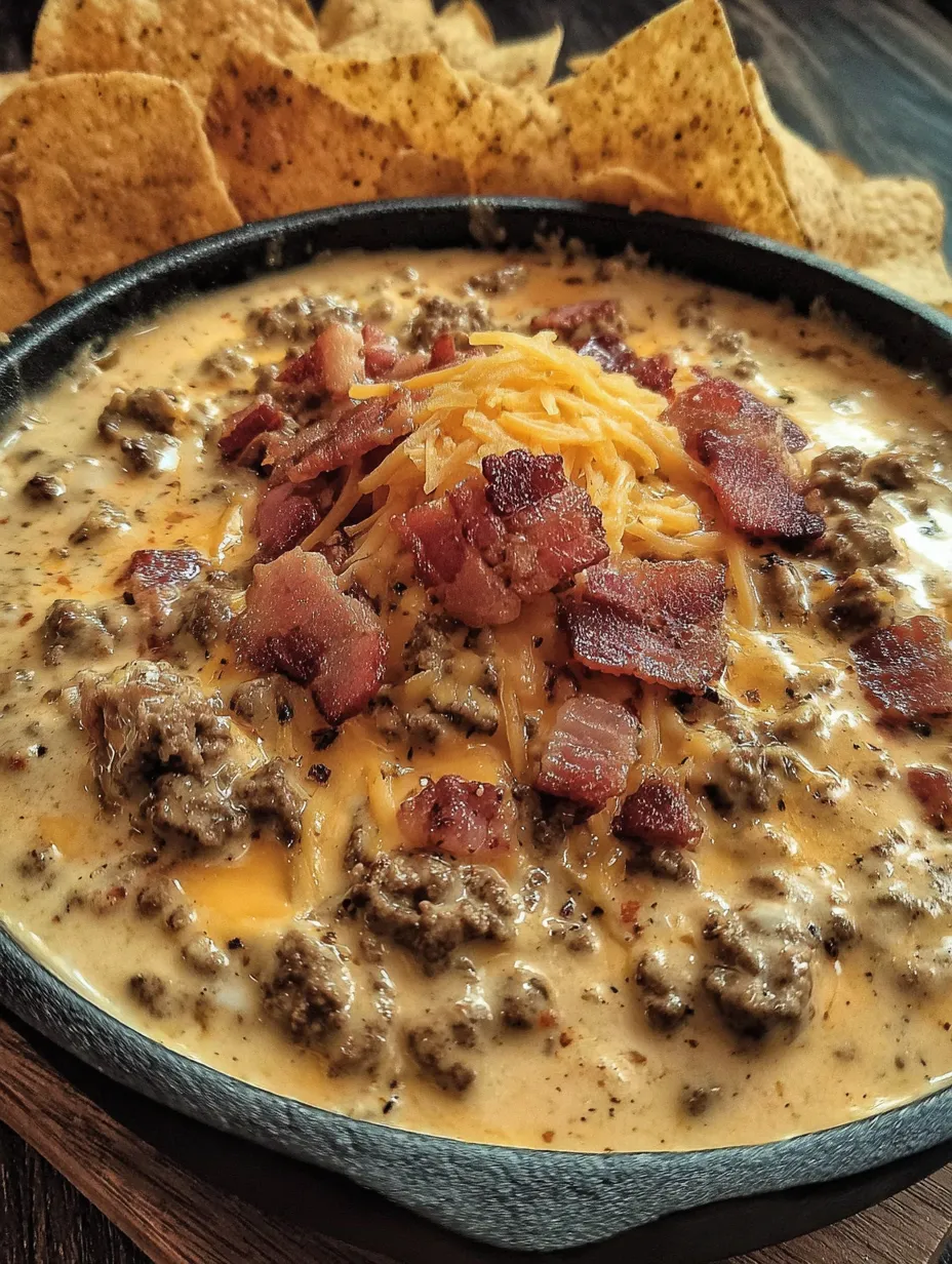 A bowl of cheesy bacon queso dip.