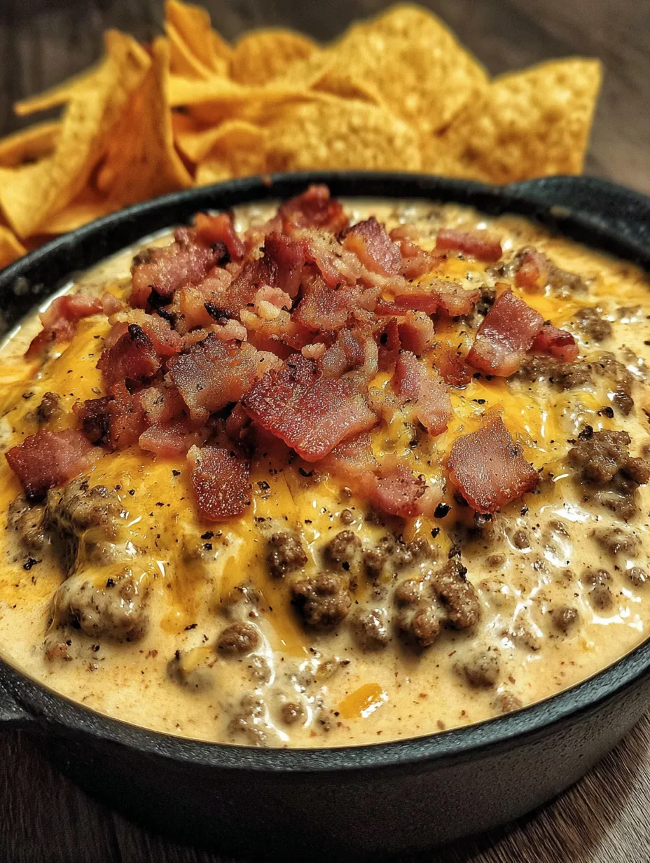 A bowl of bacon cheeseburger queso dip.