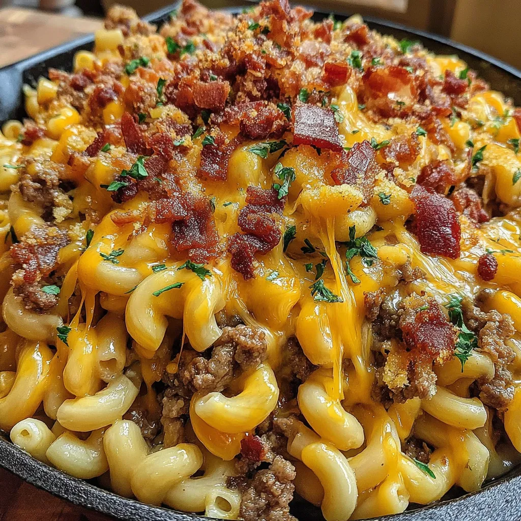 A delicious looking casserole with bacon and cheese.