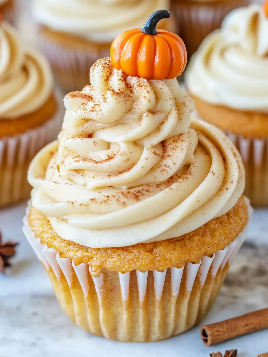 A cupcake with a pumpkin on top.