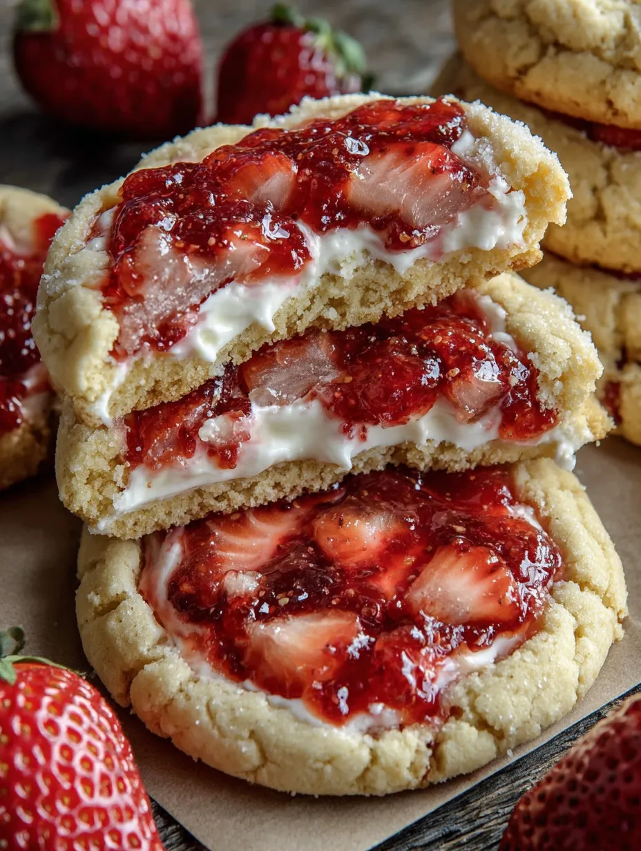 A stack of strawberry cheesecake cookies.