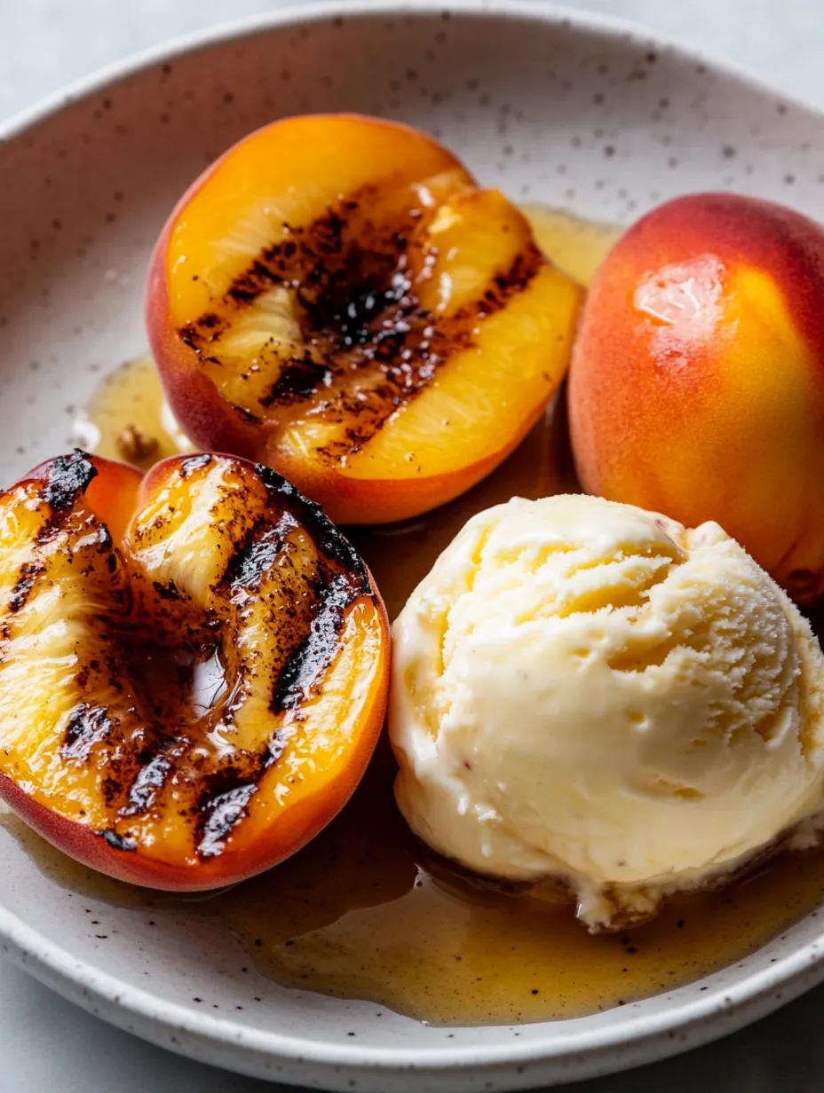Grilled peaches with vanilla ice cream.
