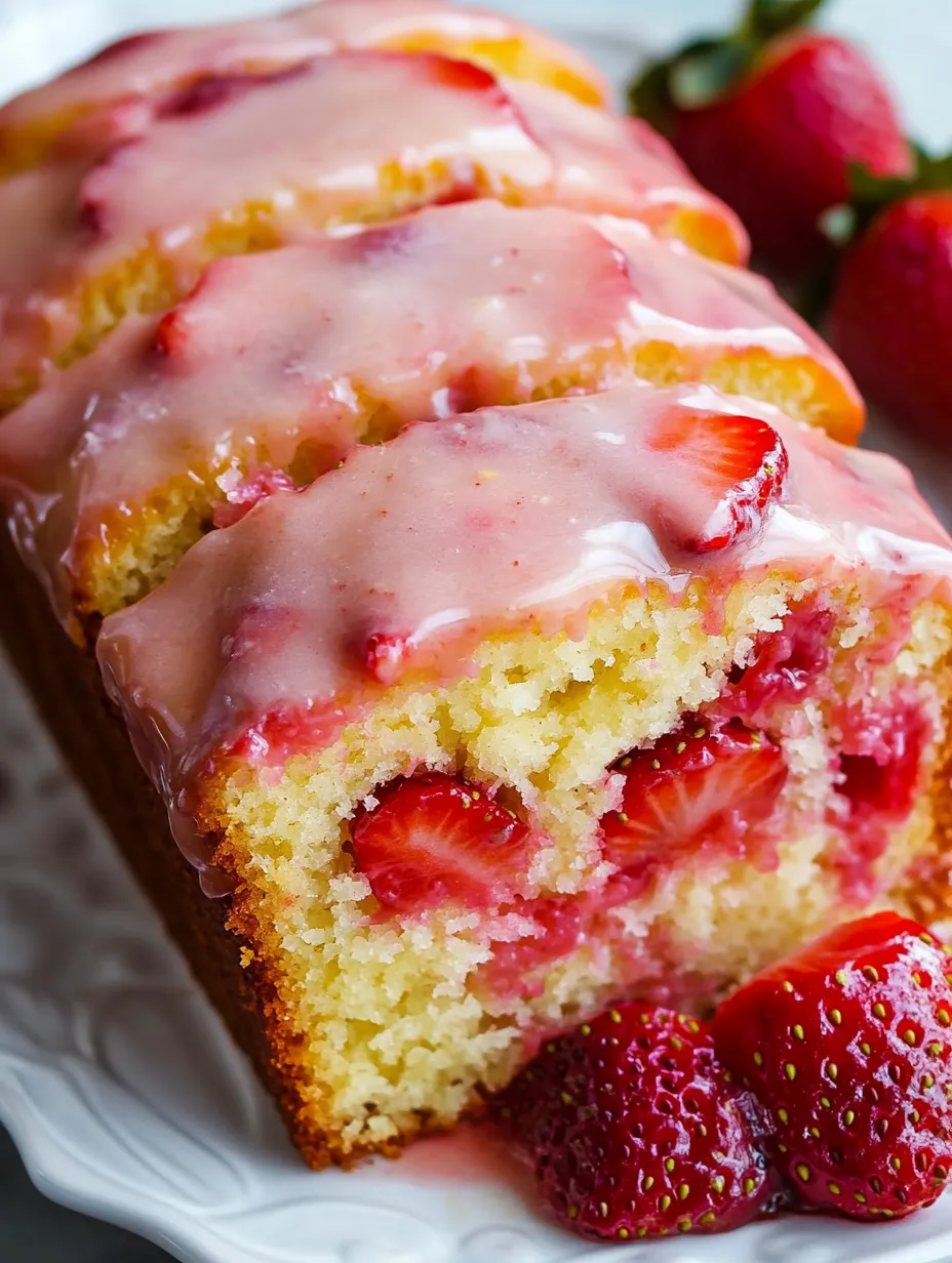 A slice of moist strawberry pound cake.