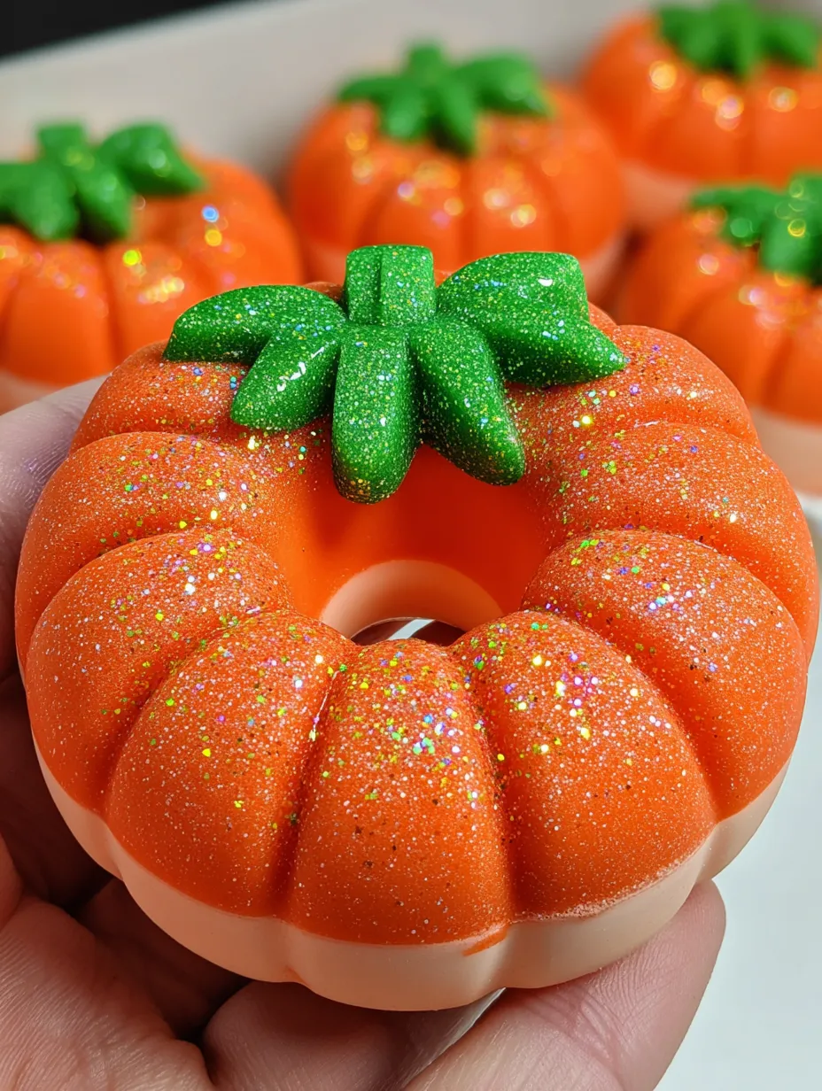 A hand holding a pumpkin spice donut soap.