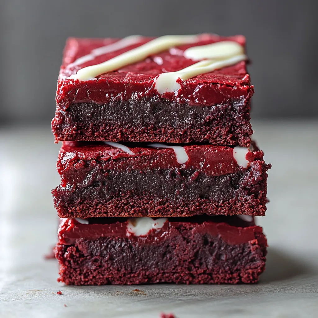 Three layers of red velvet brownies.