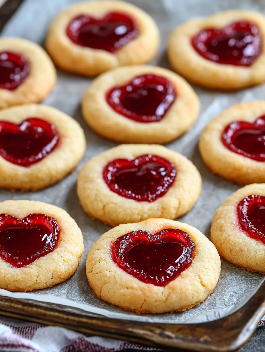 Heart shaped cookies with jam filling.