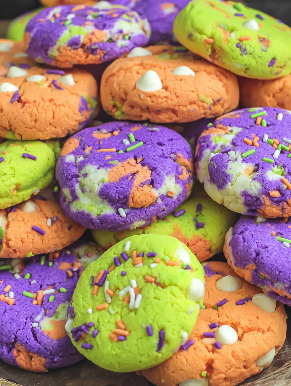 A pile of colorful cookies with sprinkles.