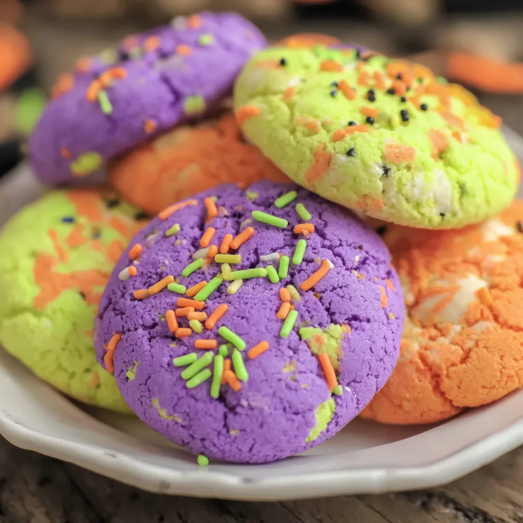 A plate of colorful cookies with sprinkles.