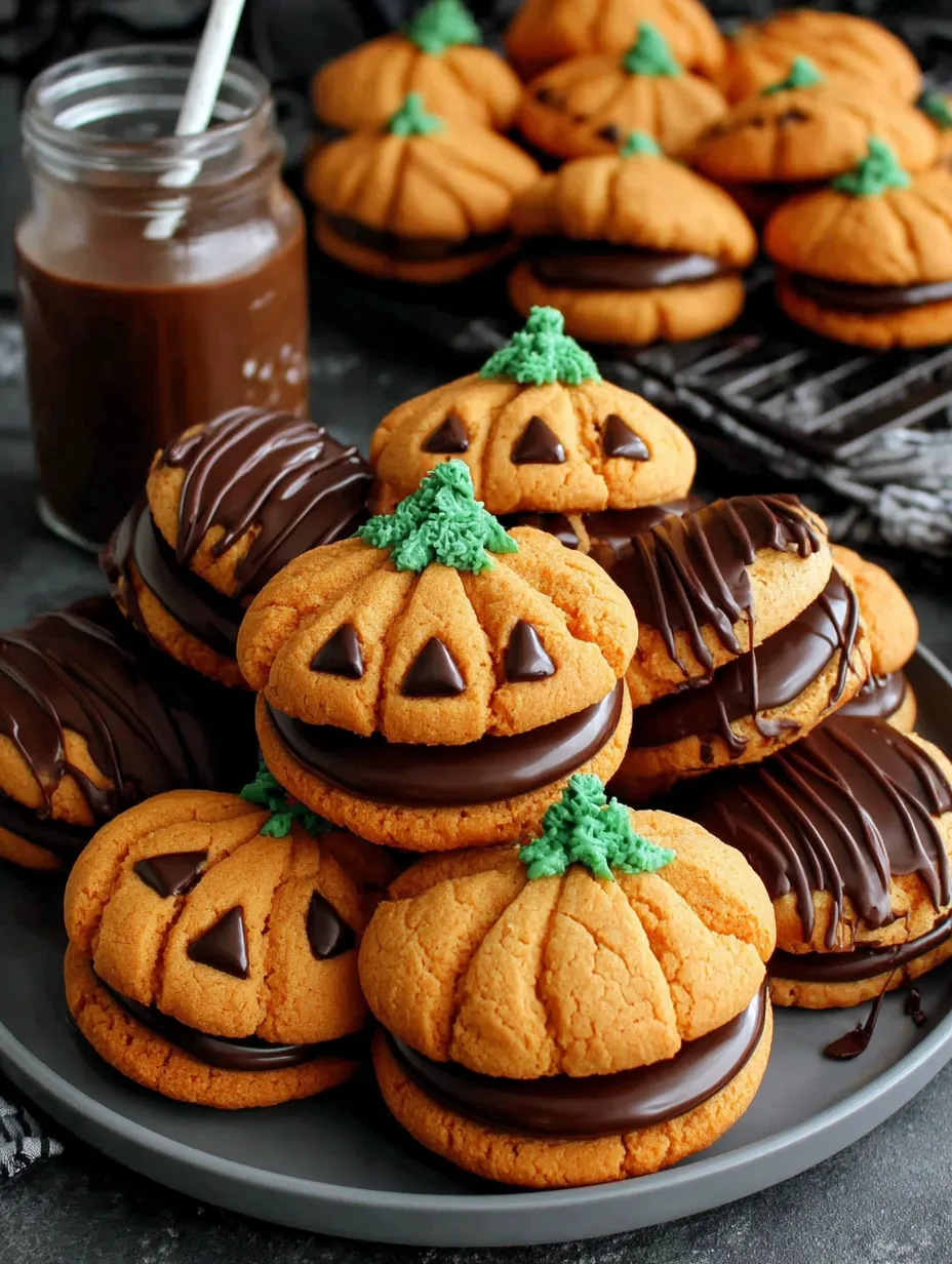 Chocolate Filled Jack Lantern Cookies.