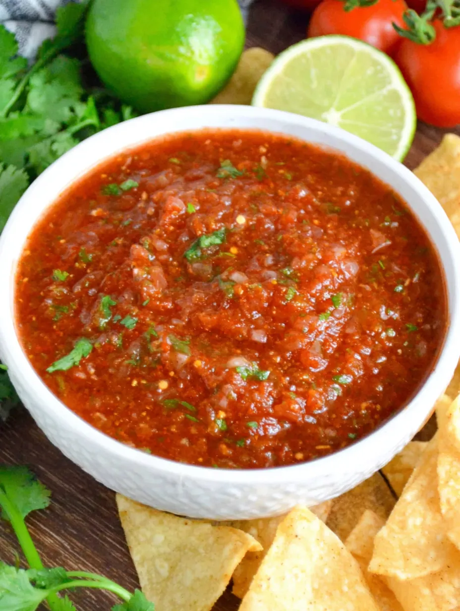 A bowl of salsa with chips and limes.