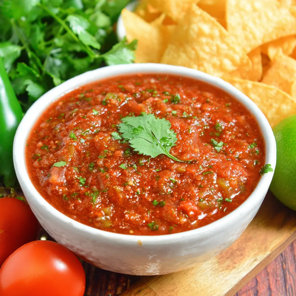 A bowl of salsa with tomatoes and peppers.