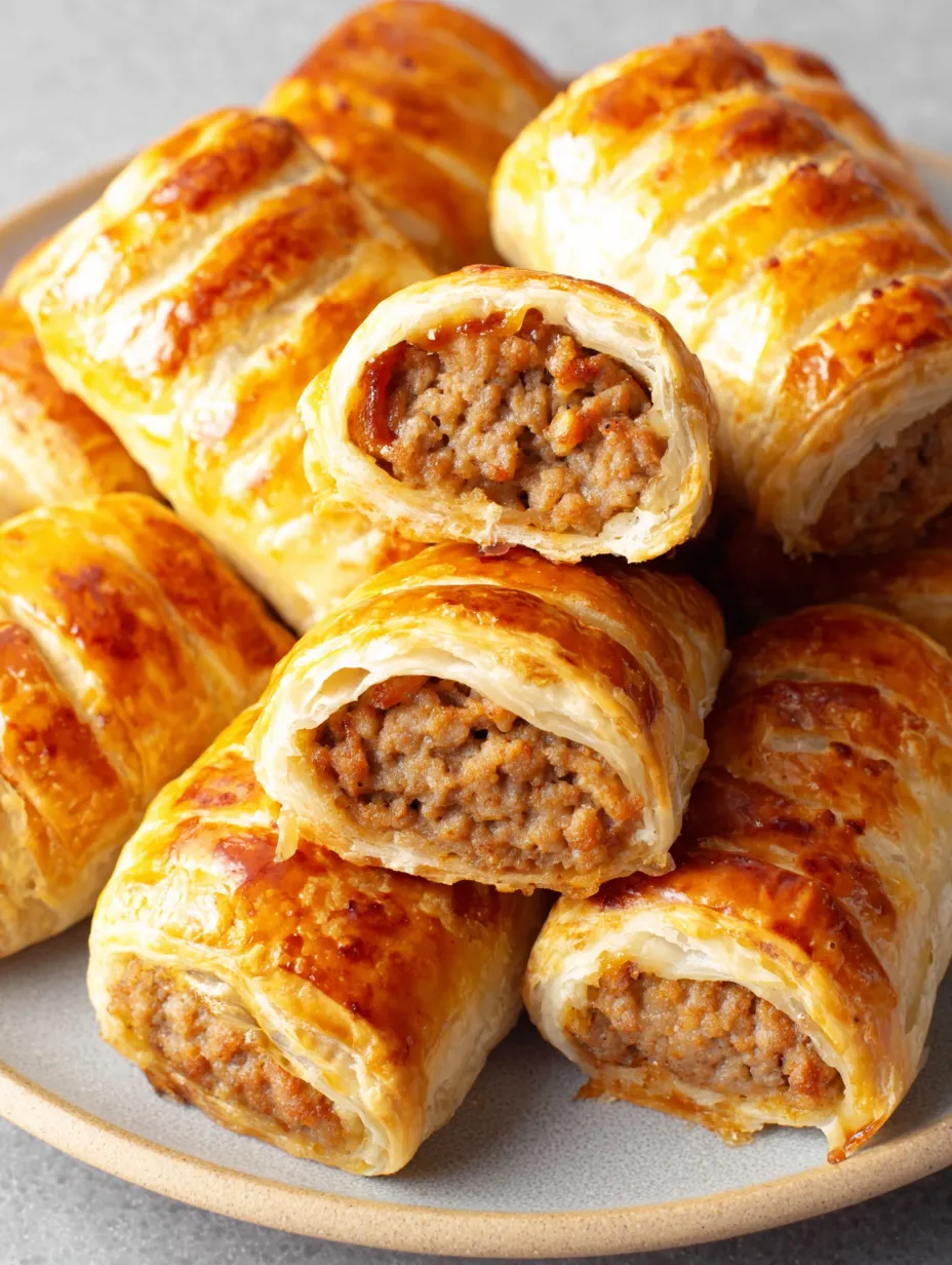 French onion sausage rolls on a plate.