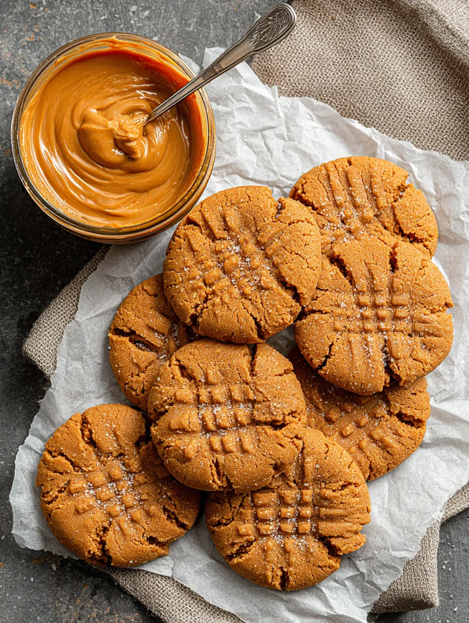 A jar of peanut butter and a plate of cookies.