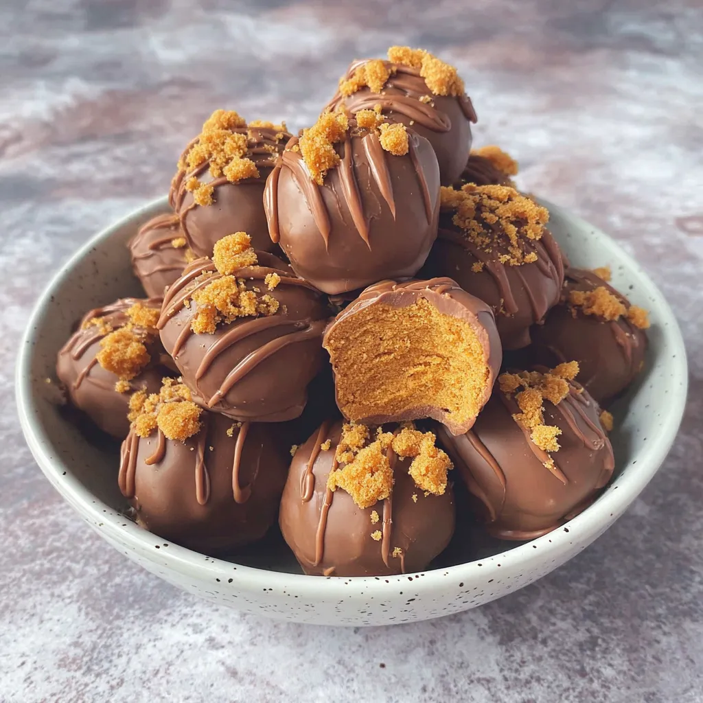 A bowl of chocolate truffles with a biscuit topping.