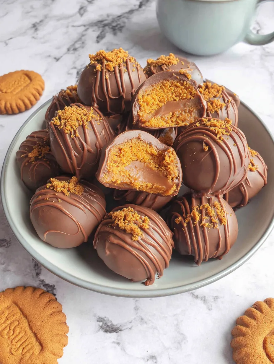 A plate of chocolate truffles with orange sprinkles.