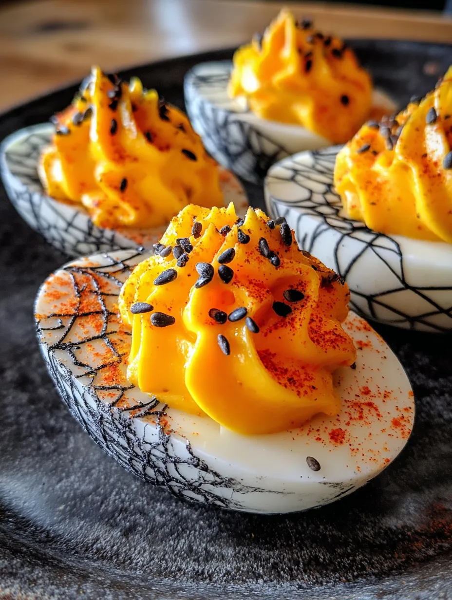 Spooky Spiderweb Deviled Eggs.
