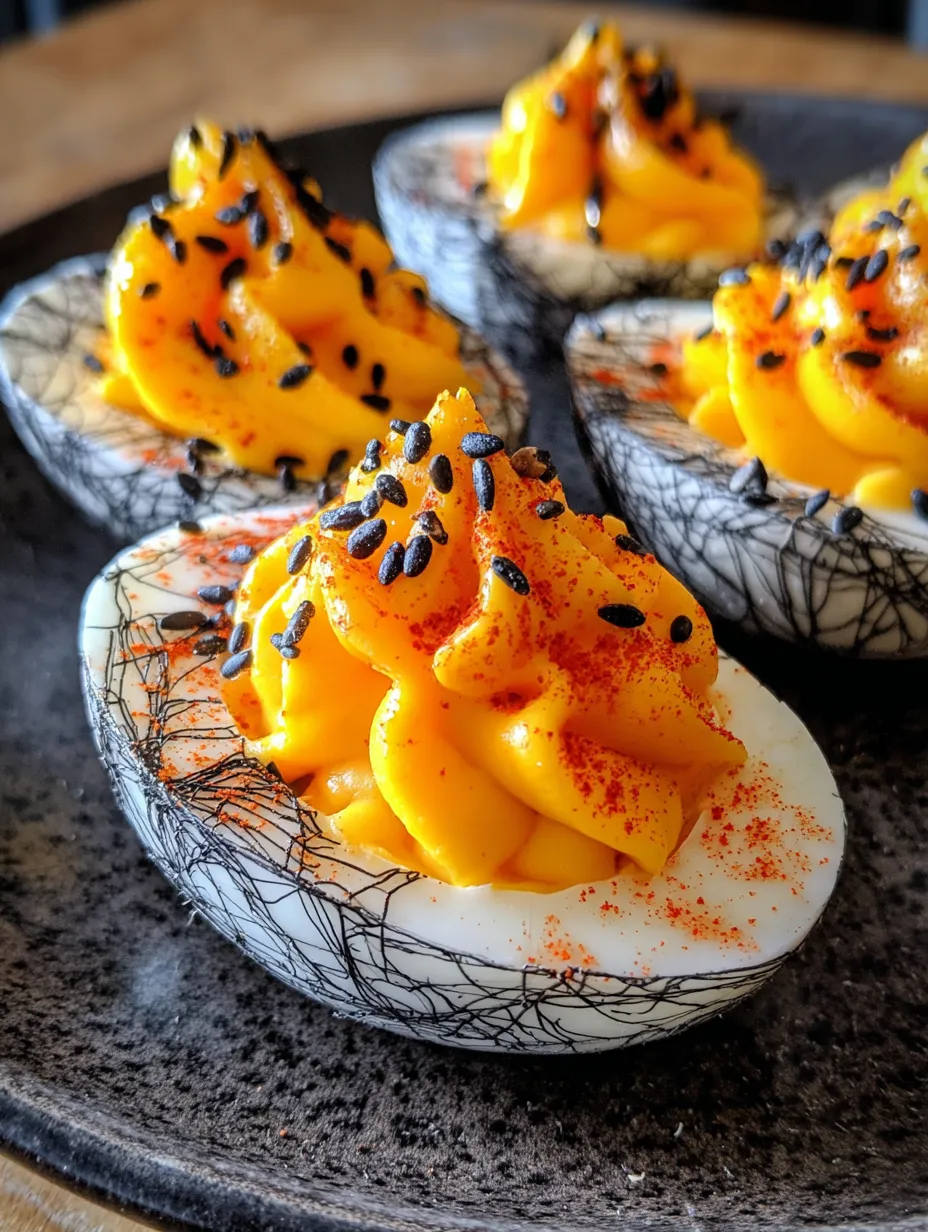 Spooky Spiderweb Deviled Eggs.