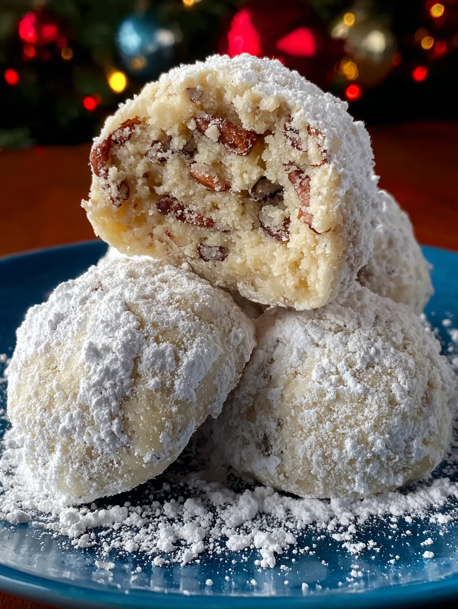 A plate of buttery pecan snowball cookies.