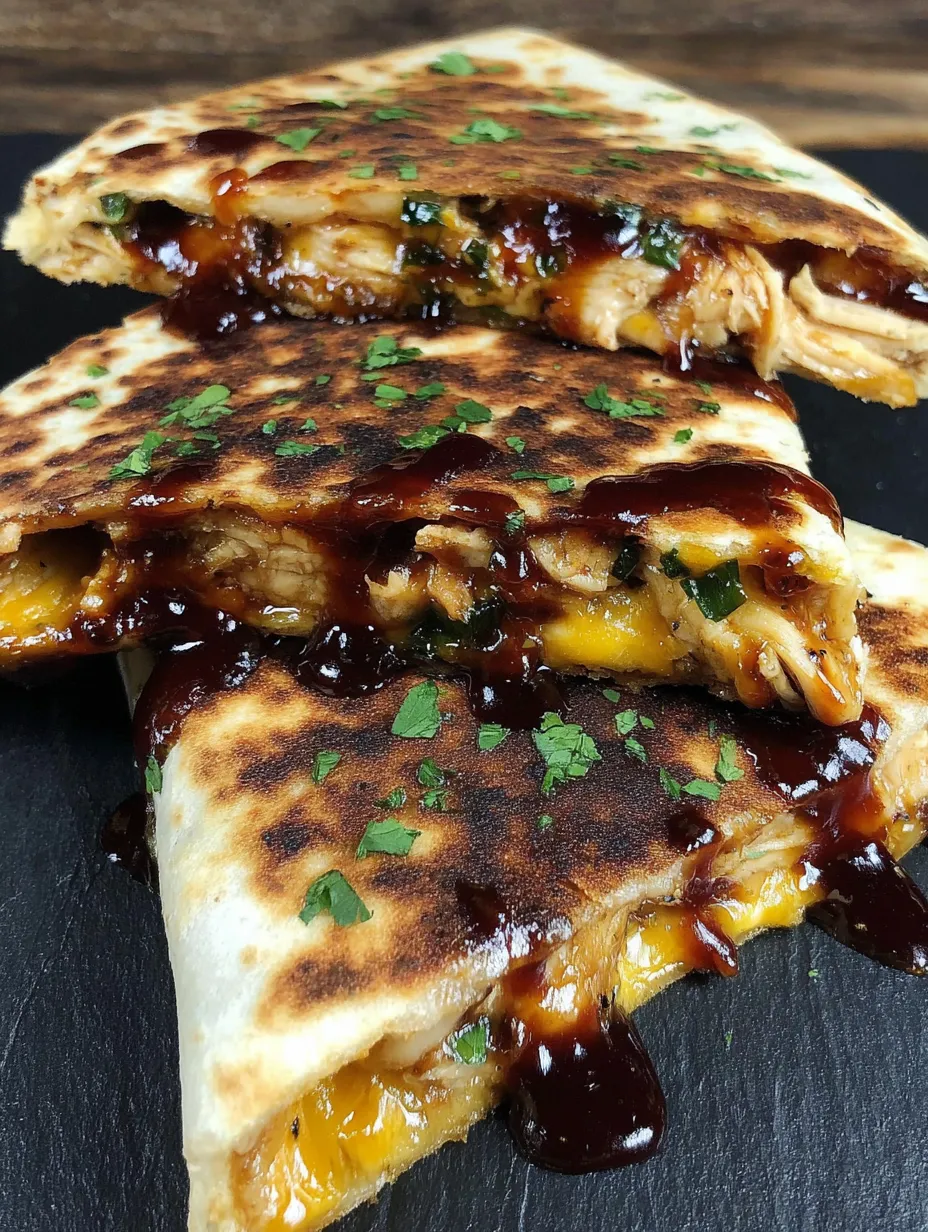 A quesadilla with BBQ sauce and honey.