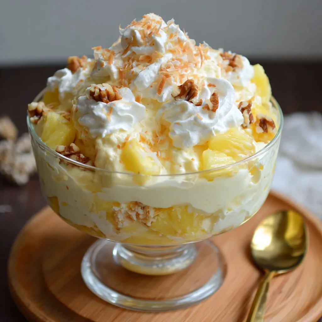 A bowl of pineapple fluff salad.