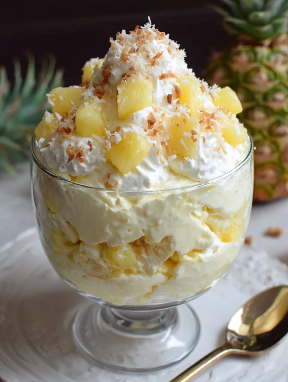 A glass of pineapple fluff salad.