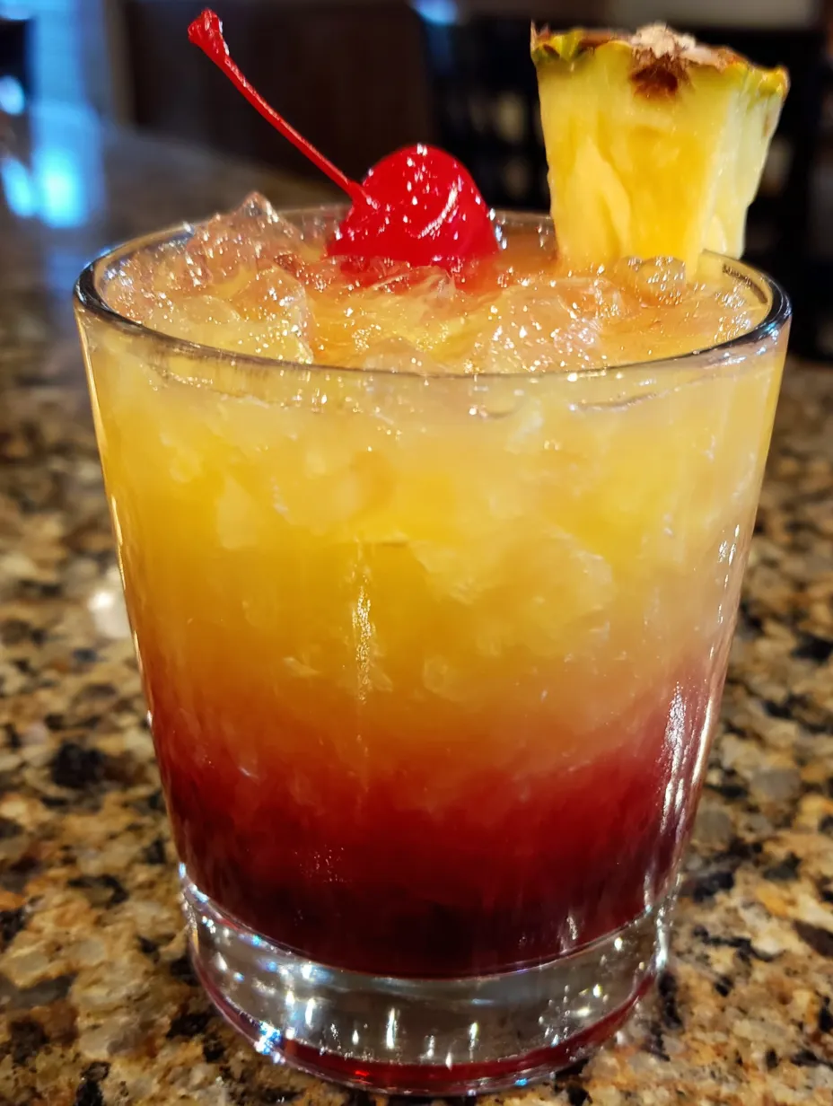 A glass of pineapple sunset shot.