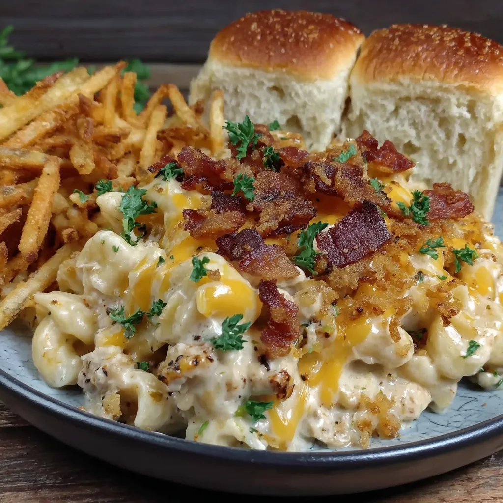 A plate of chicken bacon ranch casserole.