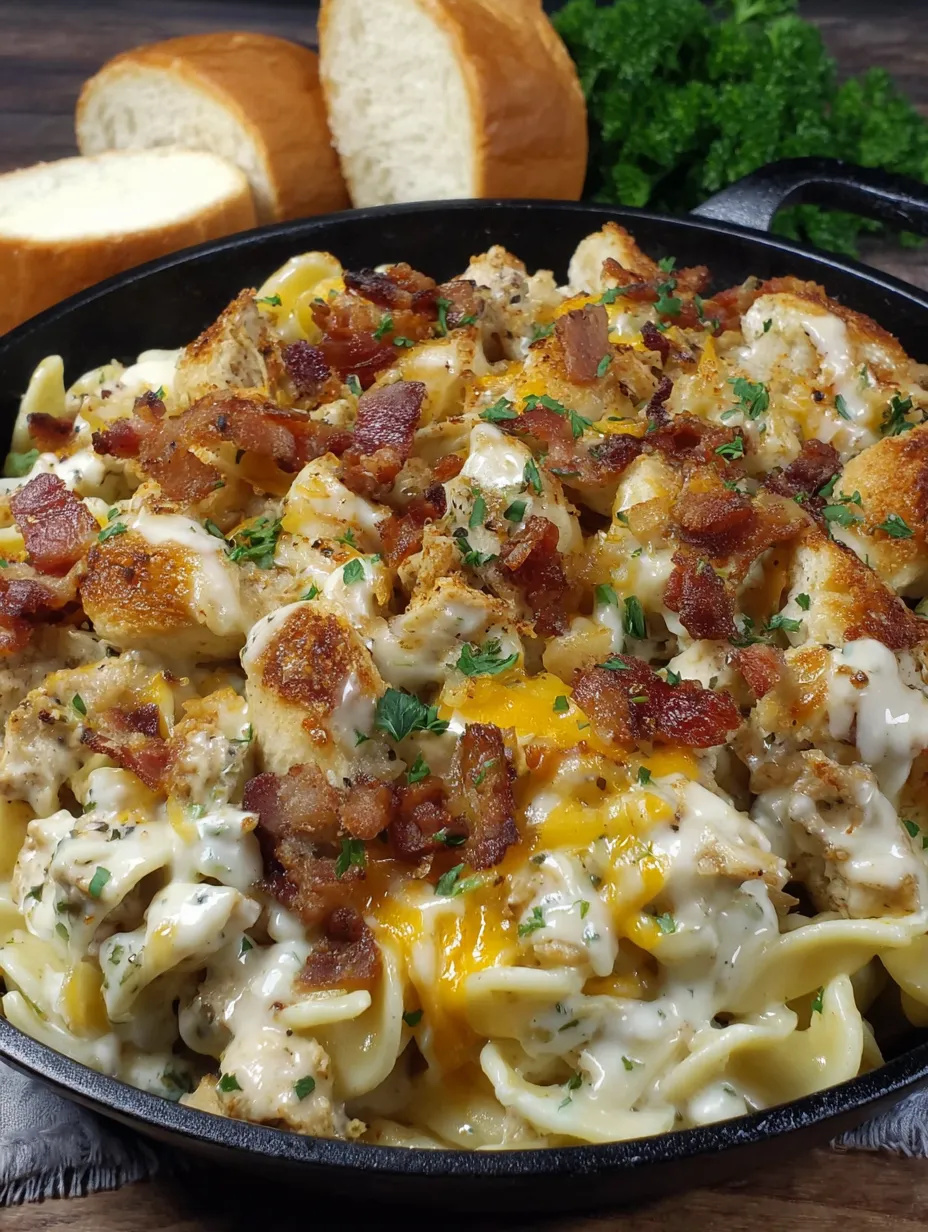 A delicious chicken bacon ranch casserole.