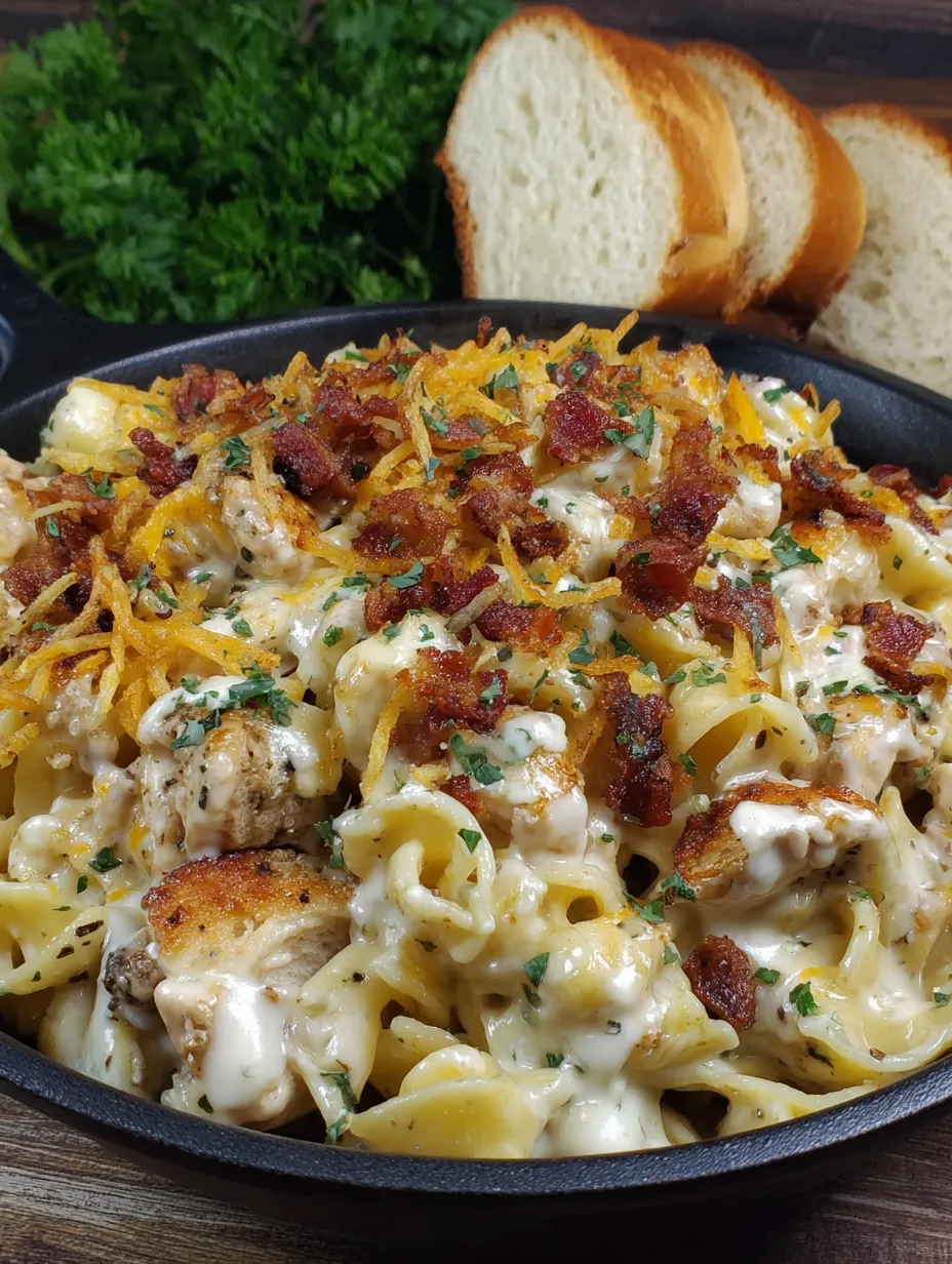 A delicious chicken bacon ranch casserole.