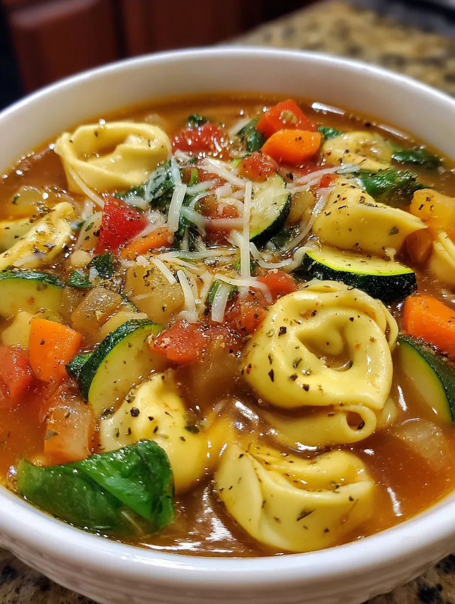 A bowl of soup with pasta and vegetables.