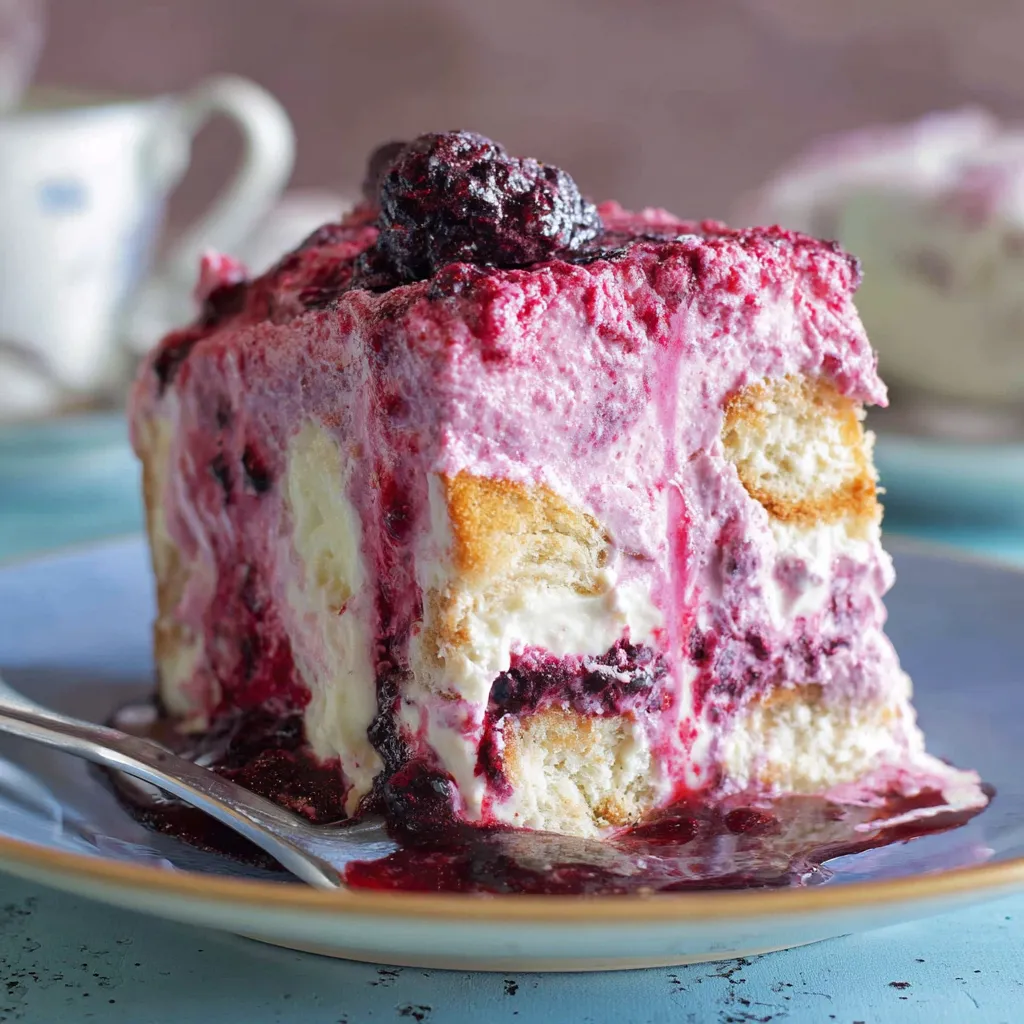 A slice of Bramble Blackberry Tiramisu.