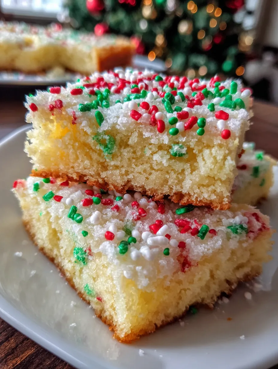 A white plate with two pieces of Christmas sugar cookie bars.