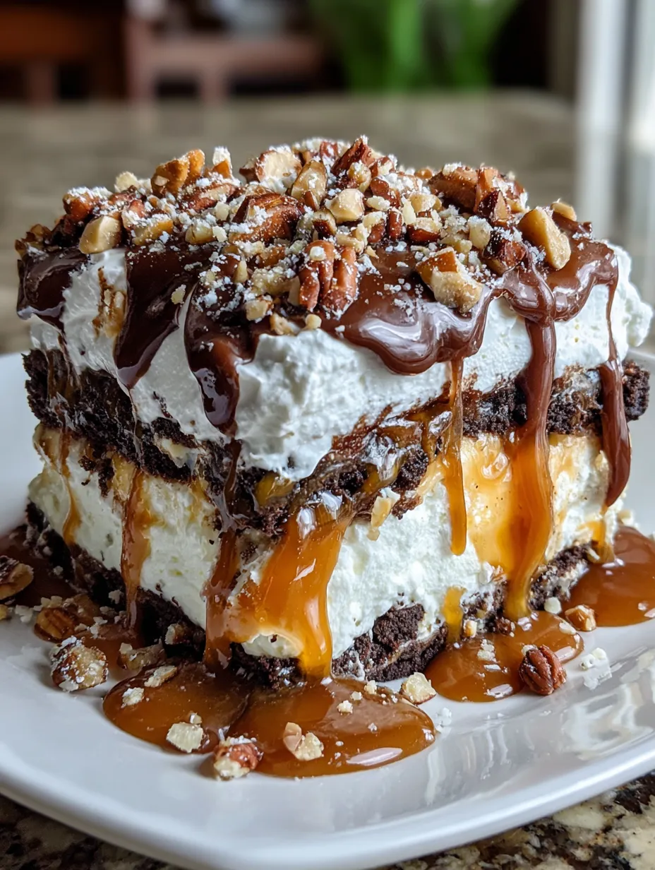 A close up of a turtle lasagna dessert.