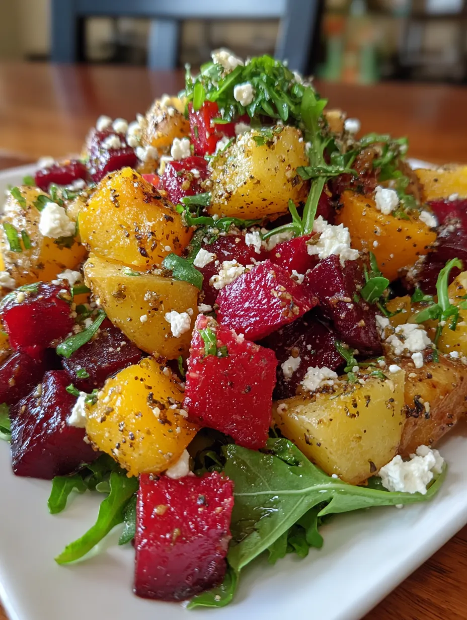 A salad with feta cheese and beets.
