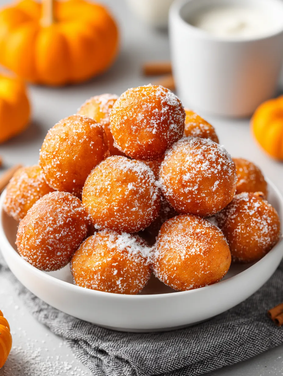 A bowl of donuts with powdered sugar.