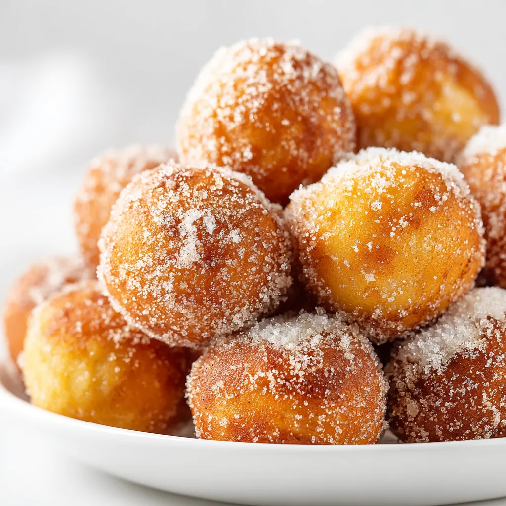 A plate of sugar coated donuts.