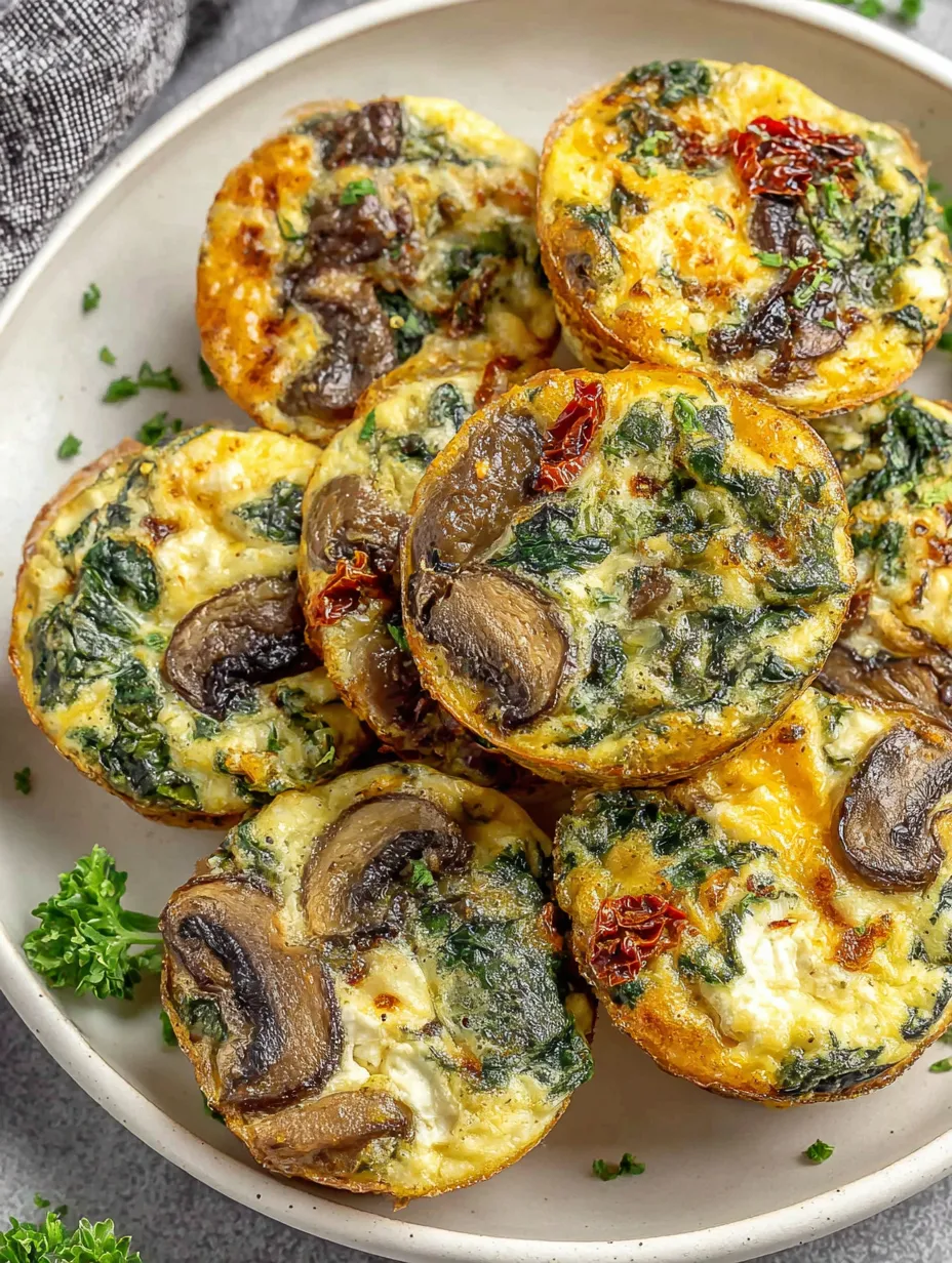 A plate of kale and mushroom egg bites.