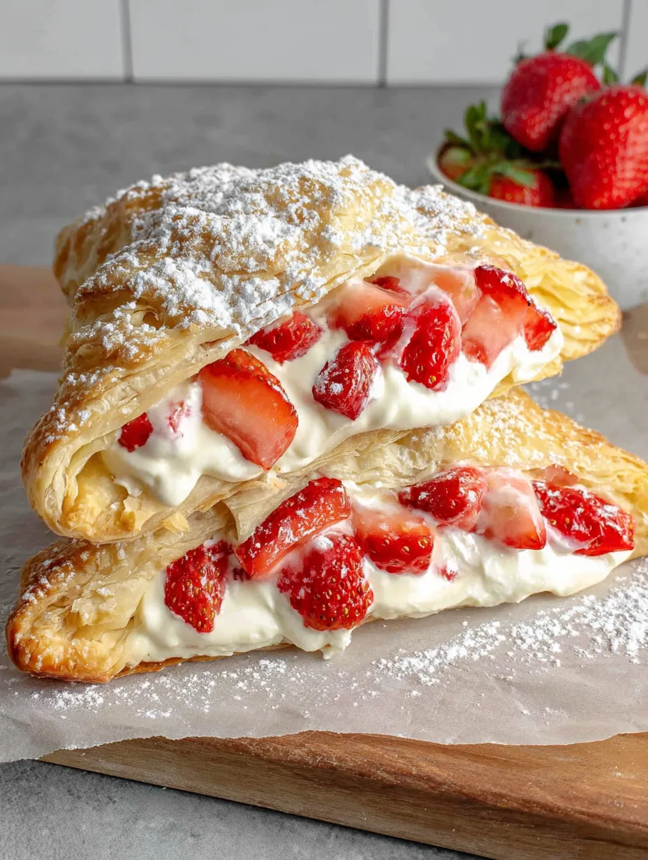 A pastry with strawberries and whipped cream on top.