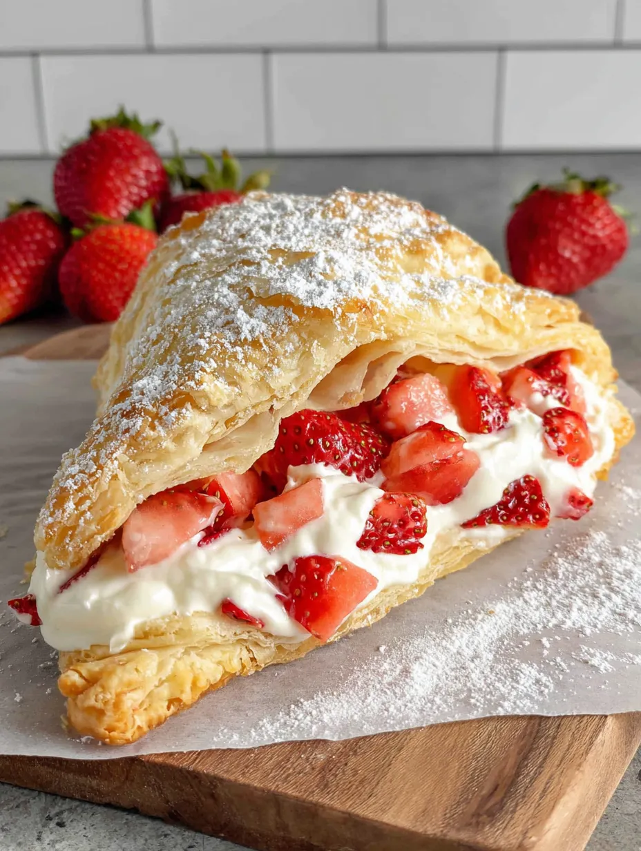 A pastry with strawberries and whipped cream.