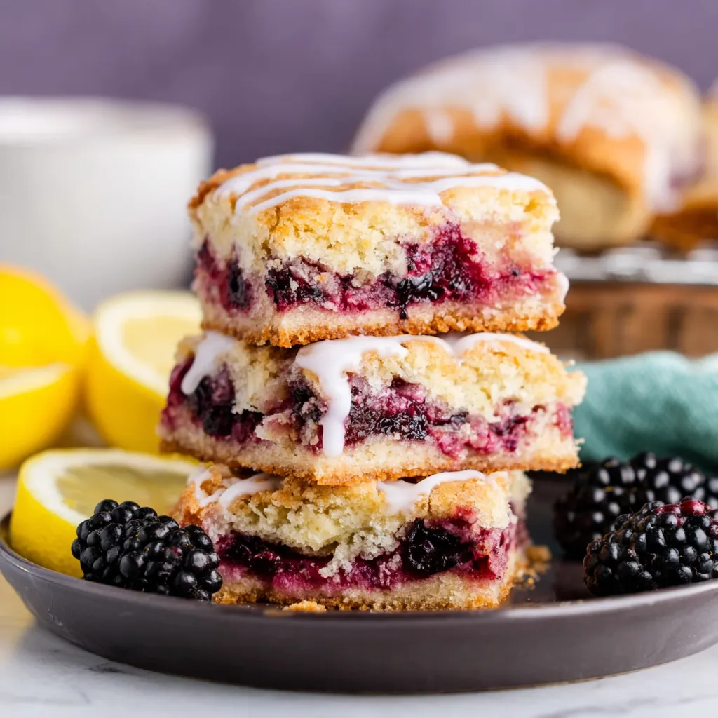 Three slices of blackberry pie squares.
