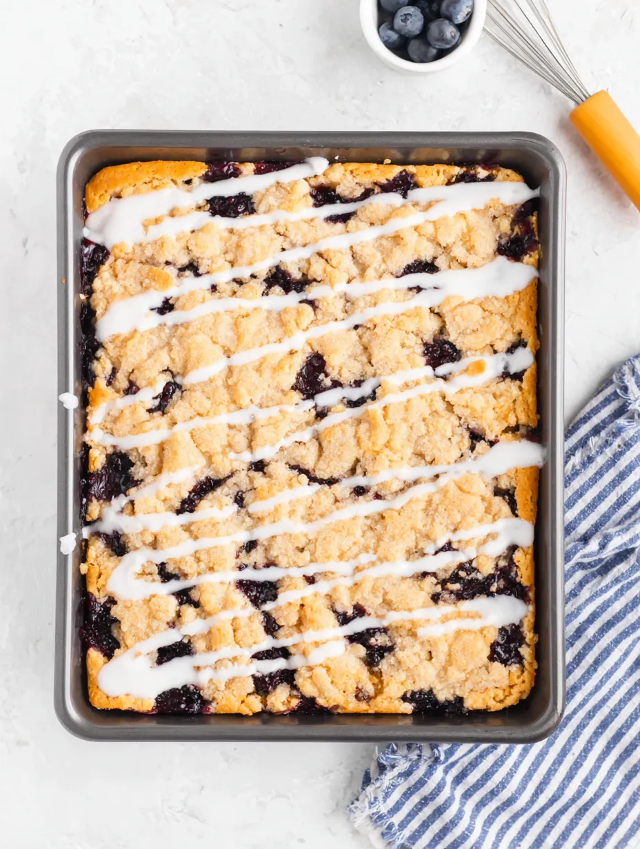 A pan of blackberry pie squares.