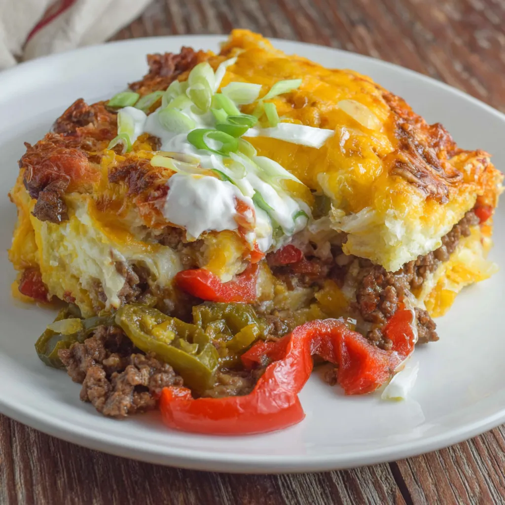 A plate of food with a John Wayne Casserole.