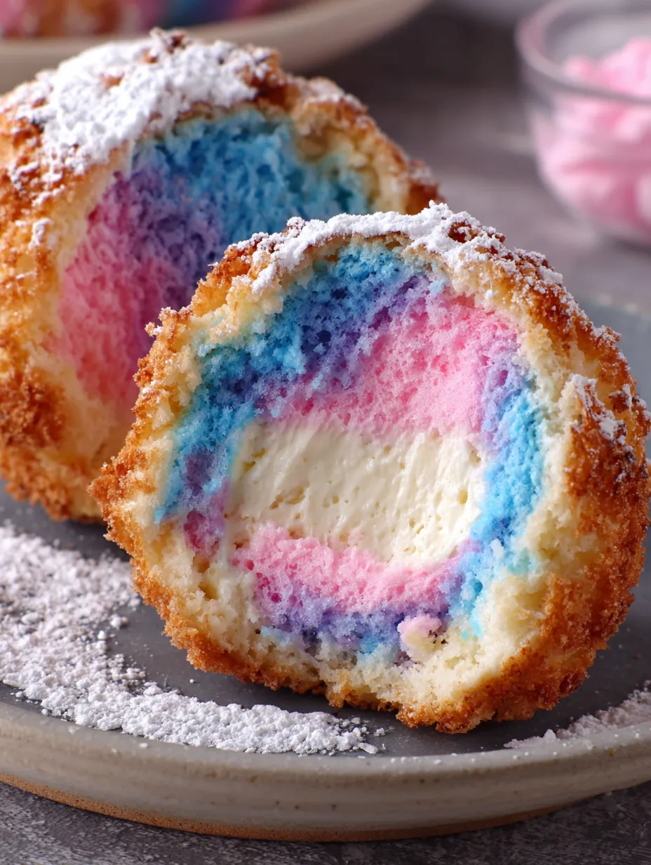 A colorful dessert with a white and pink center.