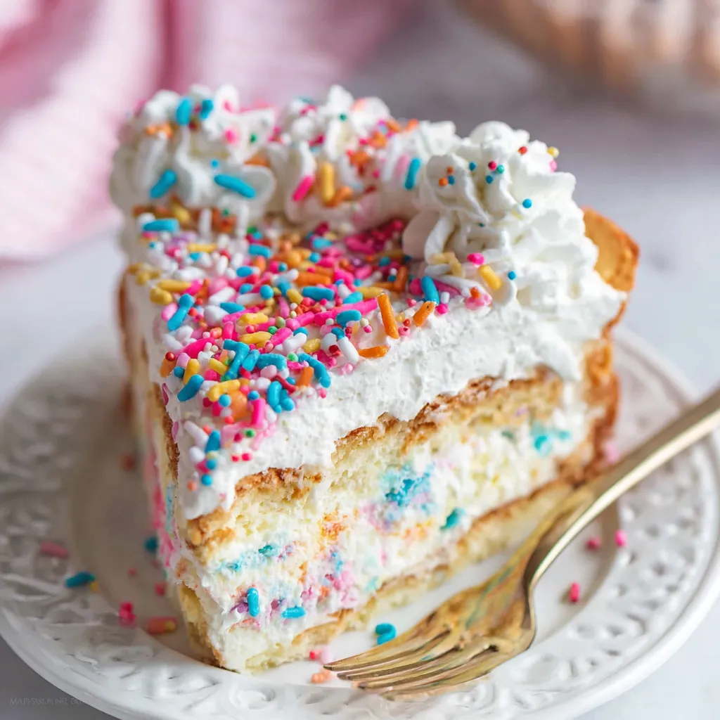 A slice of Funfetti Icebox Cake.