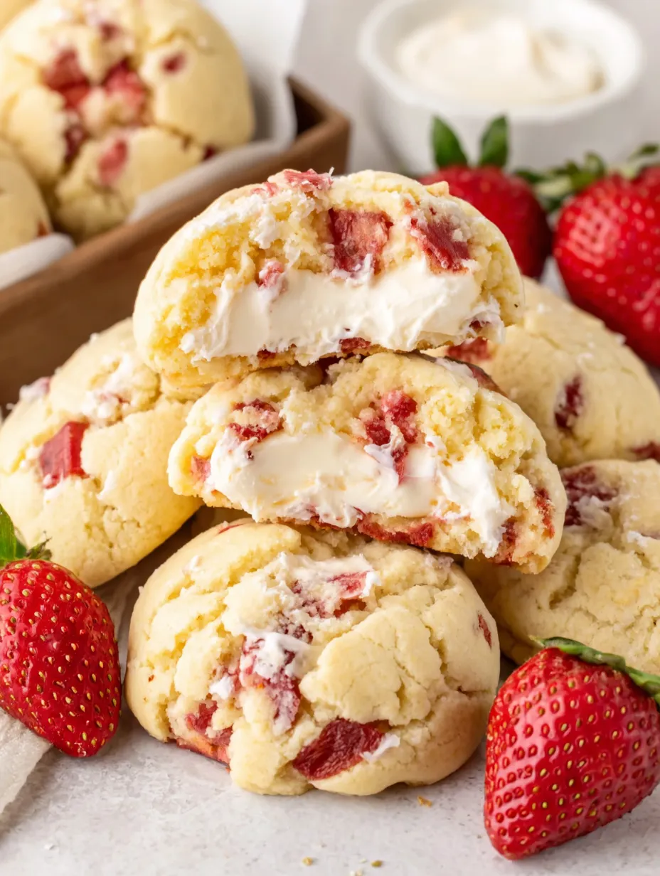 A stack of strawberry cheesecake cookies.
